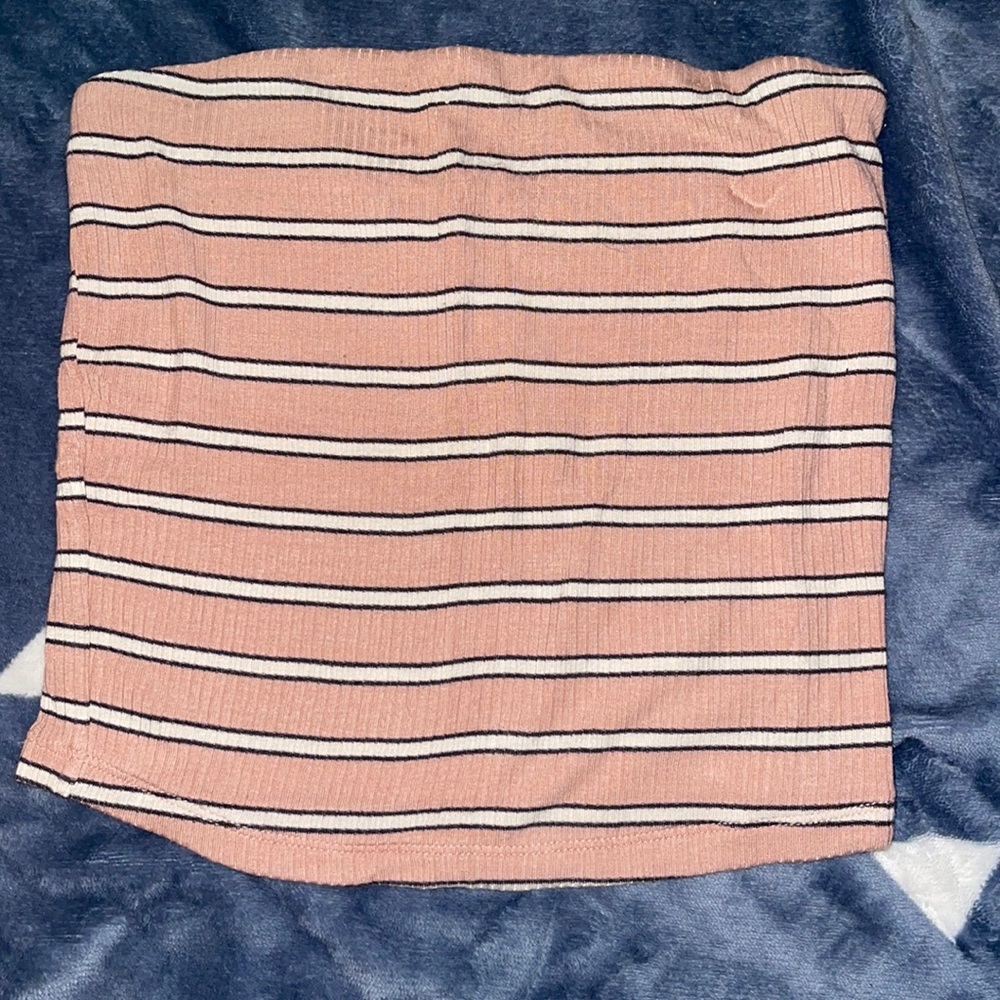 Pink/white/black striped ribbed tube top